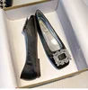 2023 Spring/Summer New Fashion Rhinestone Square Button Flat Bottom Shoes Satin Shallow Mouth Square Head Casual Women's Shoes 4