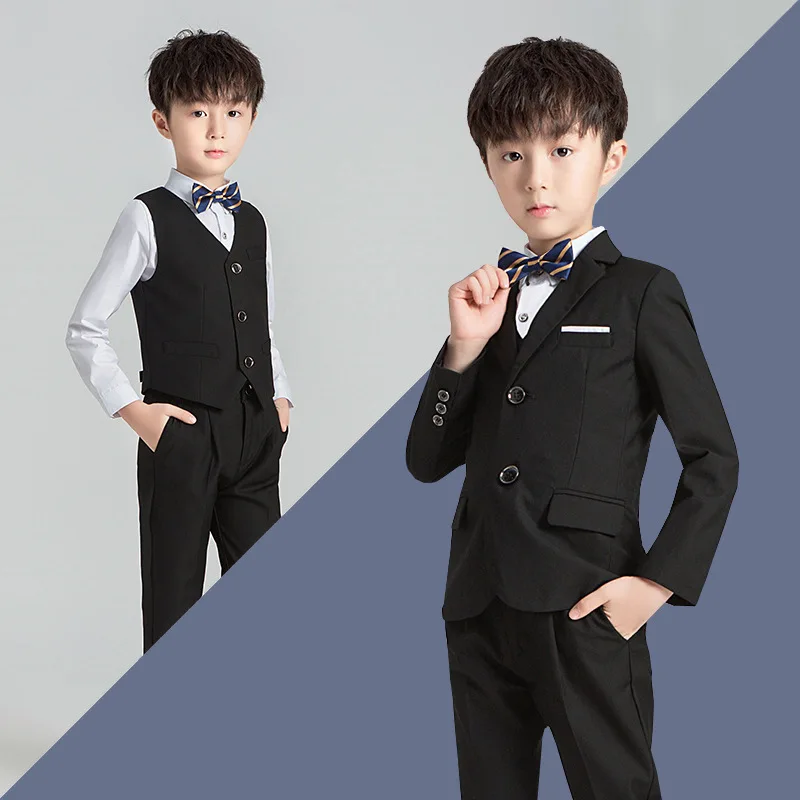 Primavera autunno formale abiti neri per matrimoni Set bambini festa Host Costume bambini Blazer gilet pantaloni 3 pezzi abbigliamento all'ingrosso