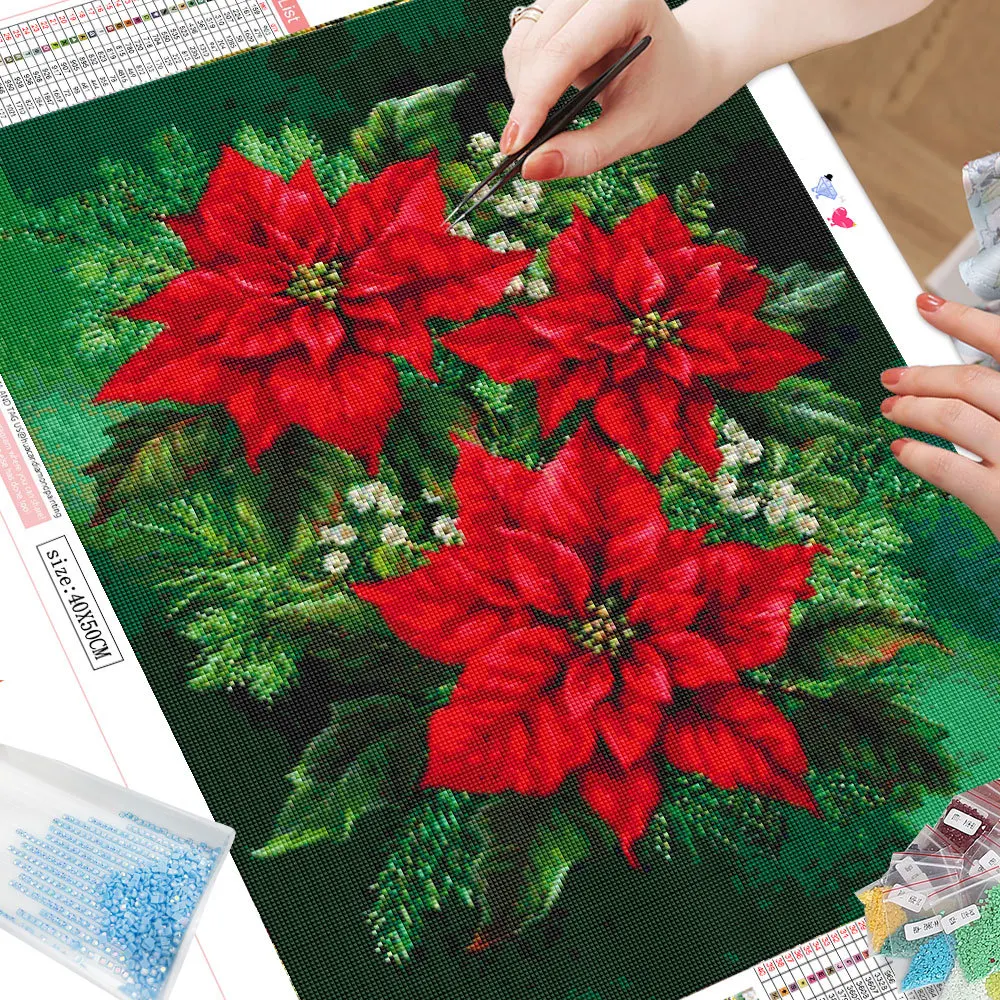 Diamond Painting Diamond Art Painting Kit Diamond Painting Set HUACAN Diamond Painting Complete Kit Flower Poinsettia Full Square Round Mosaic Fantasy 5D Home Decor