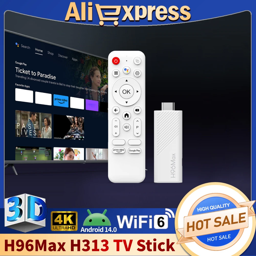2025 New H96 MAX H313 Mini TV Stick Android 14 Smart TV Box 2GB 16GB Wifi6 BT 4K HD Google Voice Media Player 2.4G 5G TV Stick