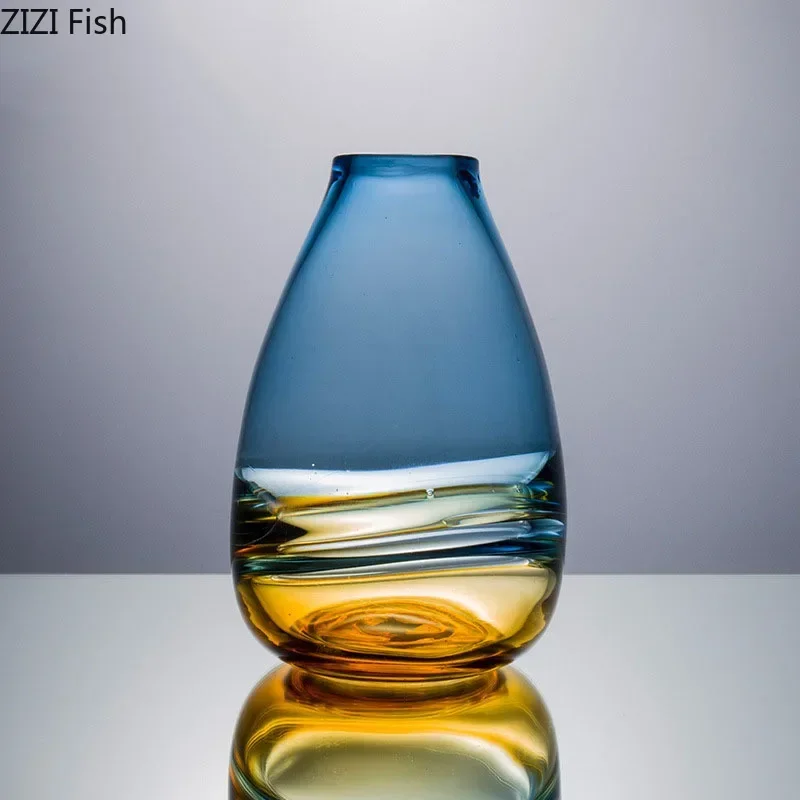 Creative Blue/Amber Gradient Glass Vase Hydroponic Flower Pots Desk Decoration Artificial Flower Decorative Floral Arrangement 3