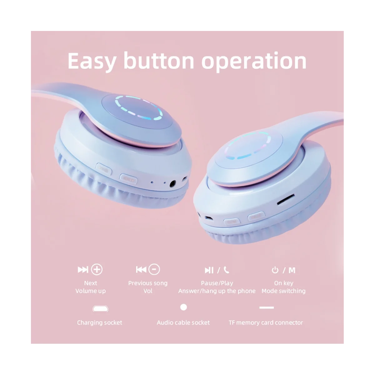 

LED Flash Light Headphone Cute Cats Ears Wireless Earphone with Mic Kids Girls Stereo Music Headsets TWS Bluetooth 5.0 C