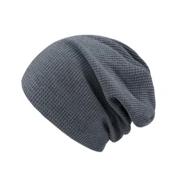 Unisex Cozy Knitted Beanie - Solid Color Hip Hop Style (Blue gray)