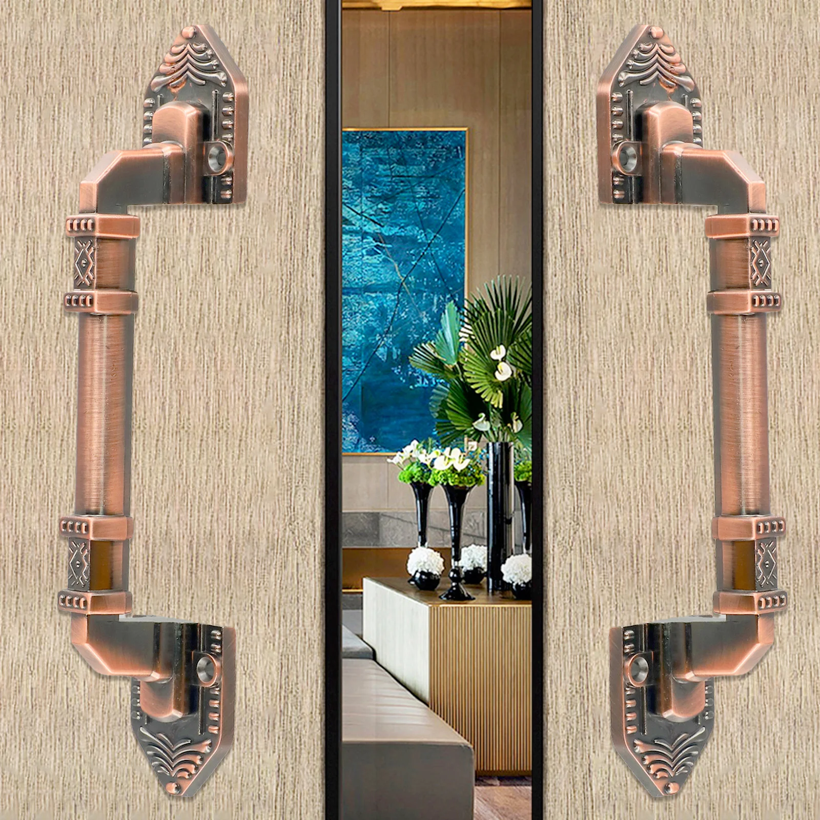 European Antique Exposed Aluminum Alloy Door Handle Push-Pull Door Handle The Brushed Polishing And High Temperature Hole Sealin