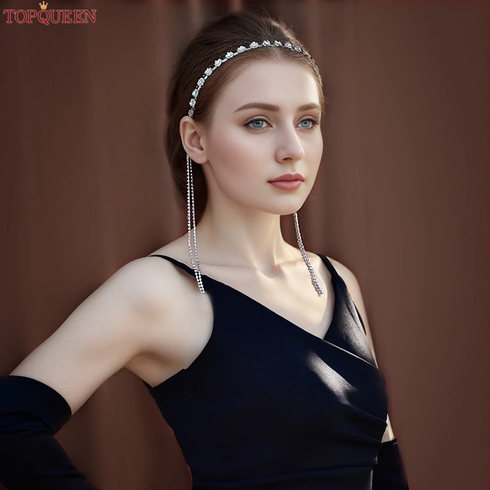 

TOPQUEEN Bridal Rhinestone Headband Wedding Headdress Banquet Party Accessories Crystal Tassel Women Headwear S378-DL