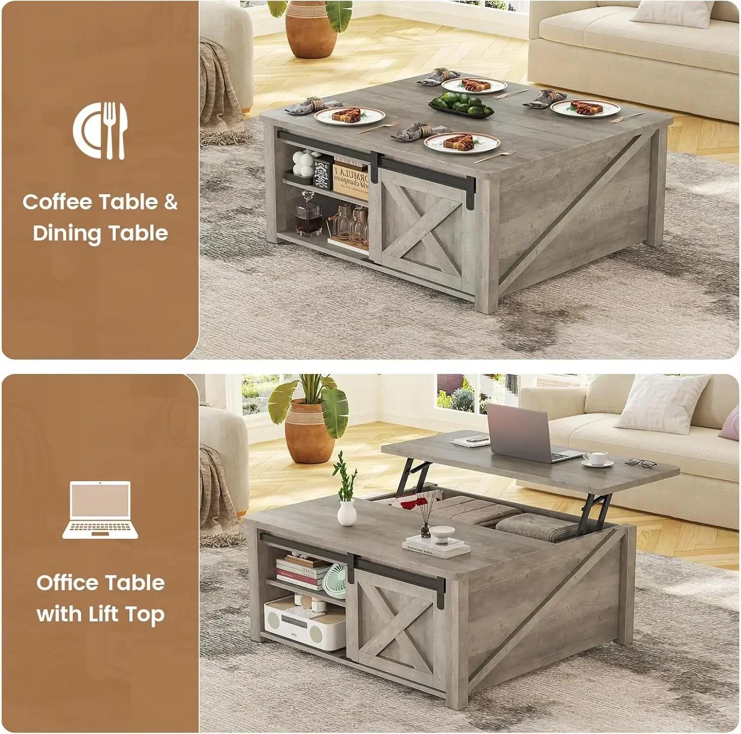 31.5" Lift Top Coffee Table with Storage, Square Coffee Table for Living Room, with Large Hidden Storage Compartmen