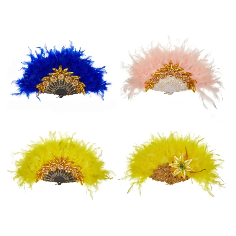 

Ручной складной веер для девочек, винтажный веер с перьями для свадебных танцев, церковных вечеринок, украшения, реквизит для на