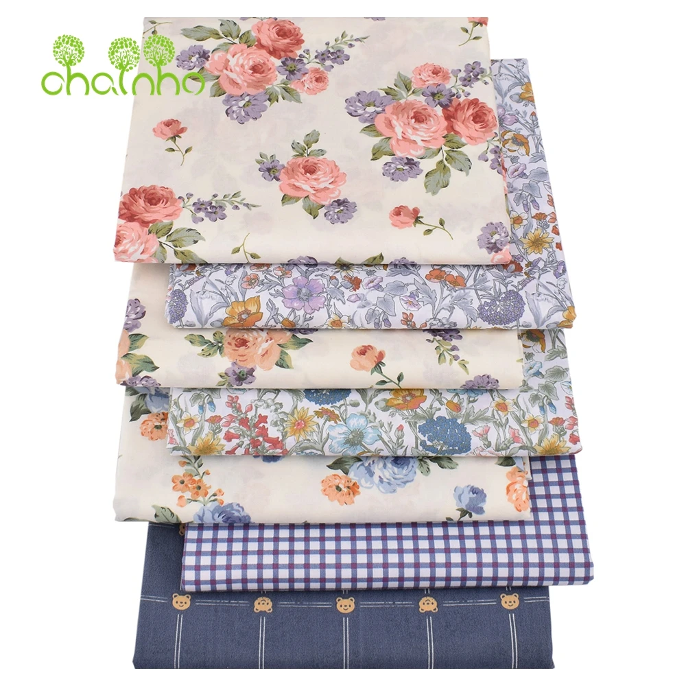 Chainho,Printed Twill Weave Cotton Fabric,Patchwork Cloth,DIY Sewing Quilting Material,Floral Series,2 Specification,15C221