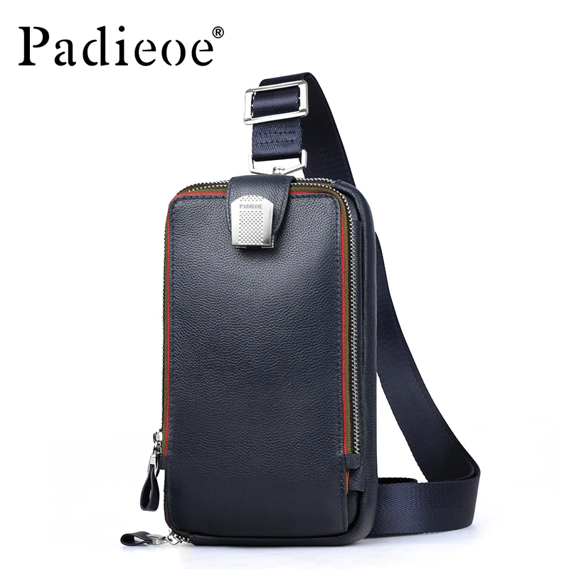 PADIEOE shoulder bag men leather crossbody bags for men genuine leather chest messenger bag men high quality pack