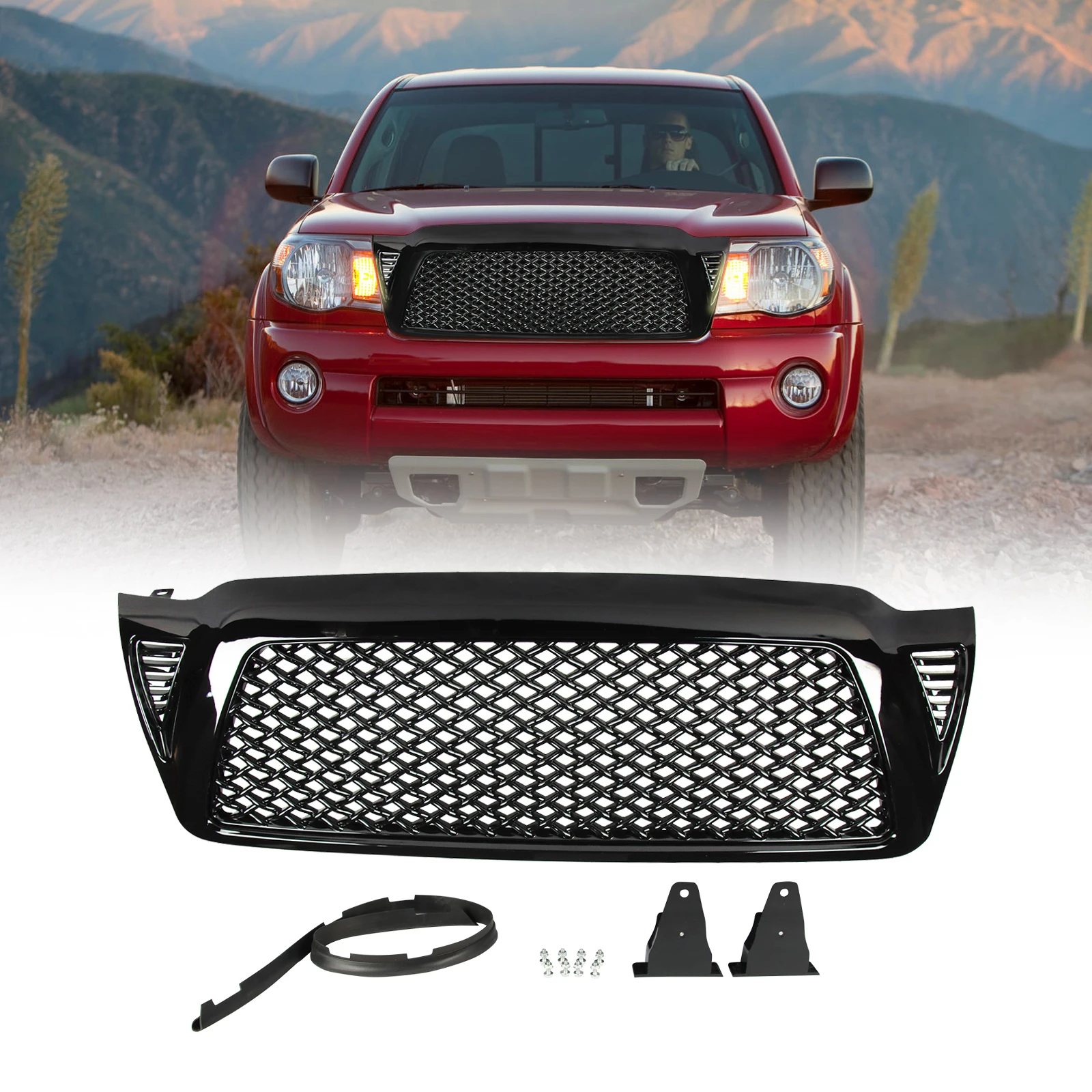Car Front Grill for 2005-2011 Toyota Tacoma Gloss Black Grille 1