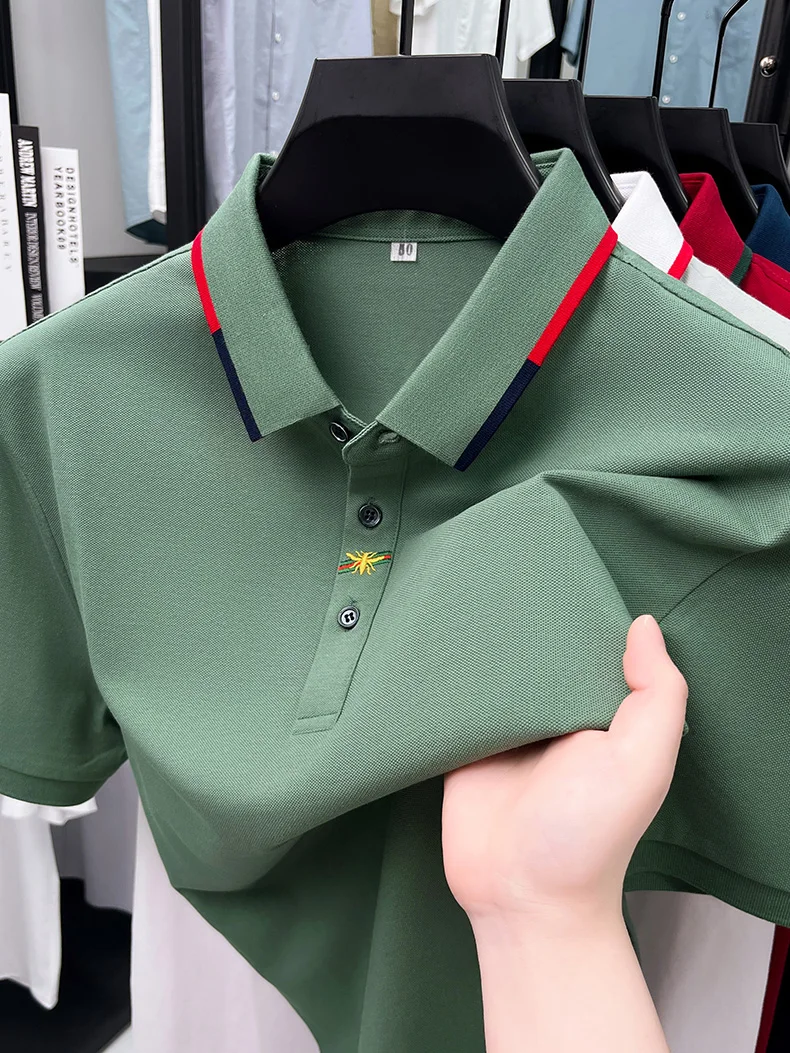 Luxusmarke, exquisit besticktes Kurzarm-Poloshirt für Herren, neue Mode, Sommer, atmungsaktives T-Shirt, lässiges Oberteil im koreanischen Stil – Detail 12