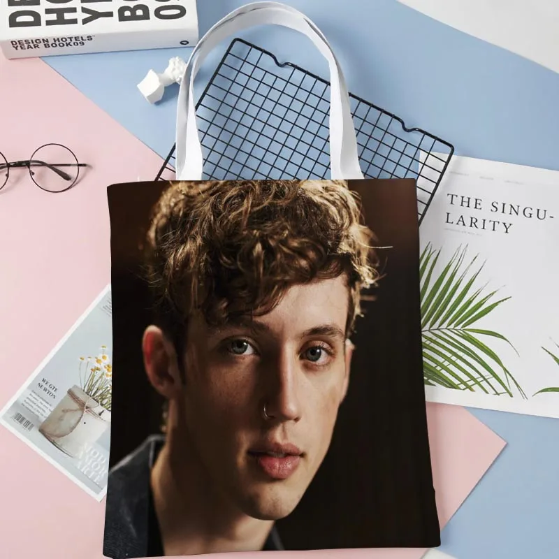 

Tote Bags Troye Sivan Print Fabric Eco Handbag High Capacity Shopping Office Reusable Casual Shoulder Bag 1016WJY