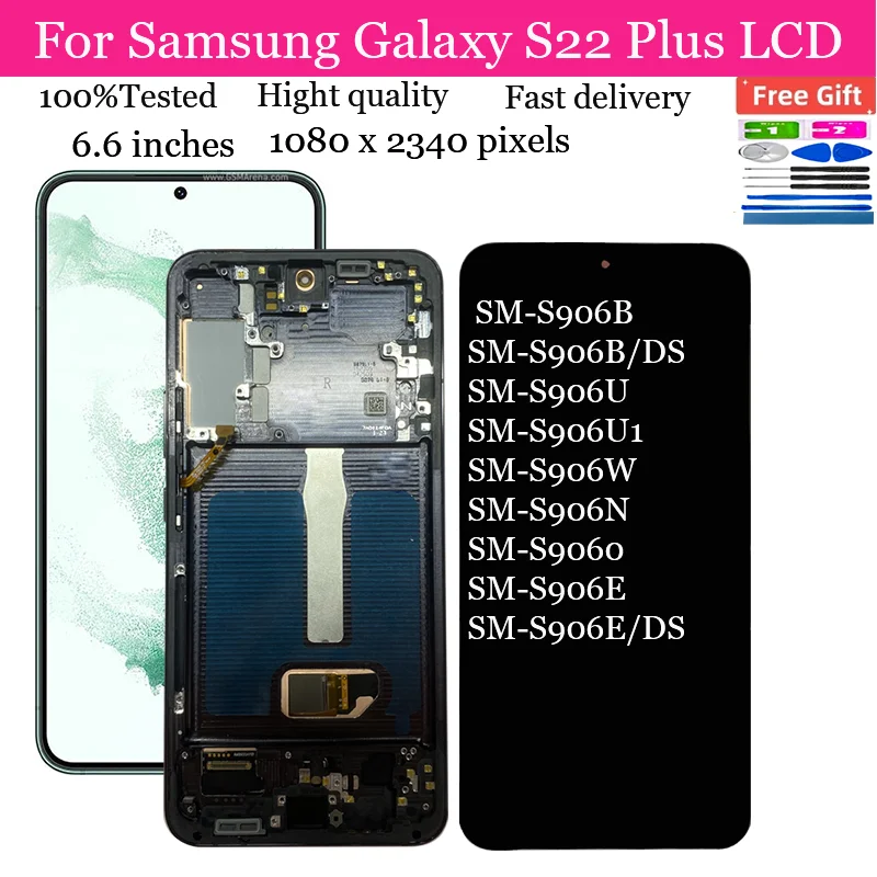 

ЖК-дисплей OLED для Samsung Galaxy S22 Plus, сенсорный экран с цифровым преобразователем для Samsung Galaxy S906B, S906U, S906U1S906W, S9060