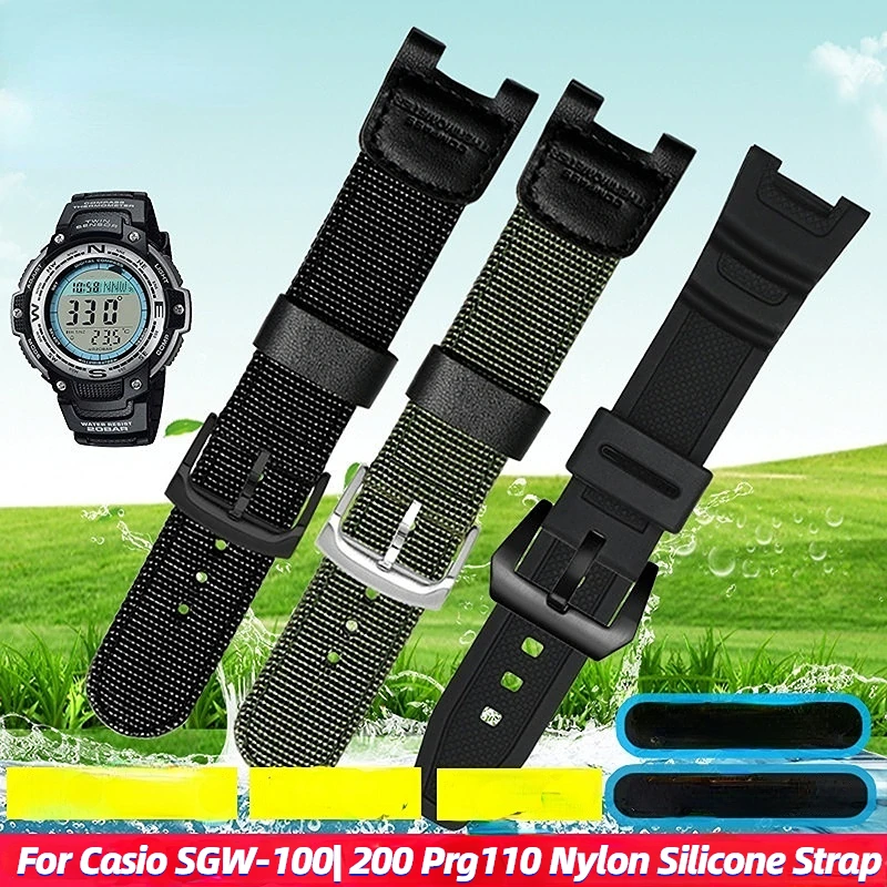 Cinturino Per Orologio Casio Sgw-100 Sgw-200 Serie Prg110 Accessori Per Cinturino In Silicone In Resina Di Tela Di Nylon Traspirante Da Uomo