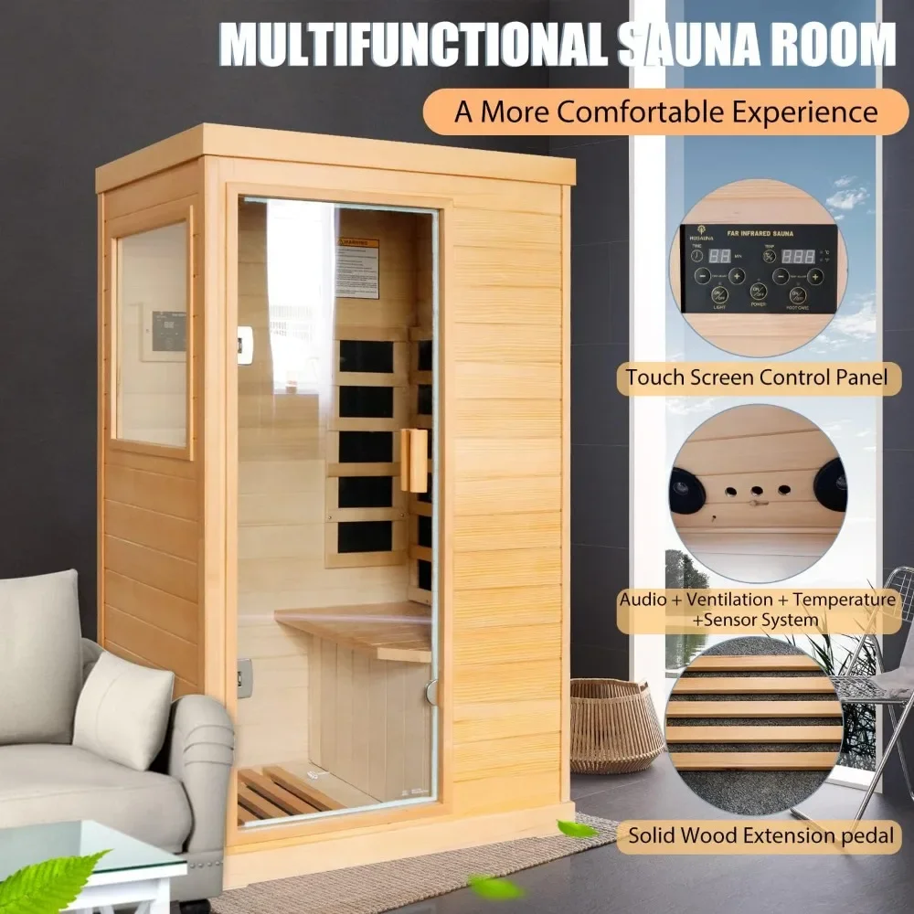 Far Infrared Sauna Home Saunas Room 800W/110V Low-EMF Canadian Hemlock Wood Indoor Dry Sauna for Home with Control Panel 4