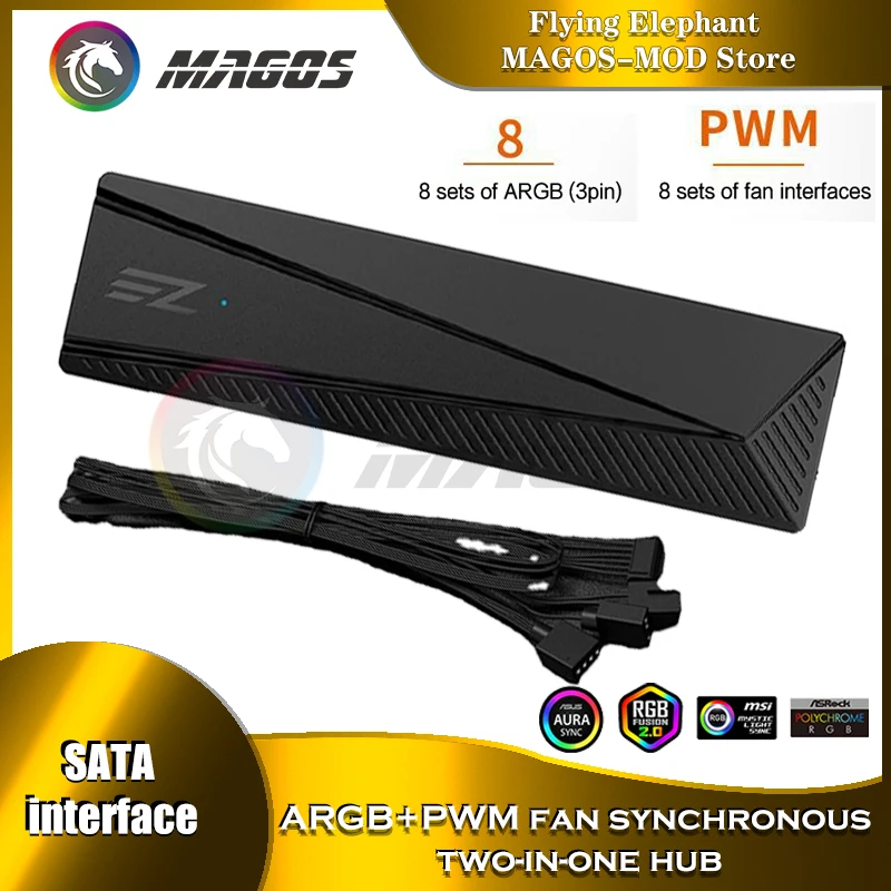 

Computer Case Fan RGB Hub 5V-12V Transfer Device ARGB & PWM 1-8 Dual Output Support Mobo SYNC