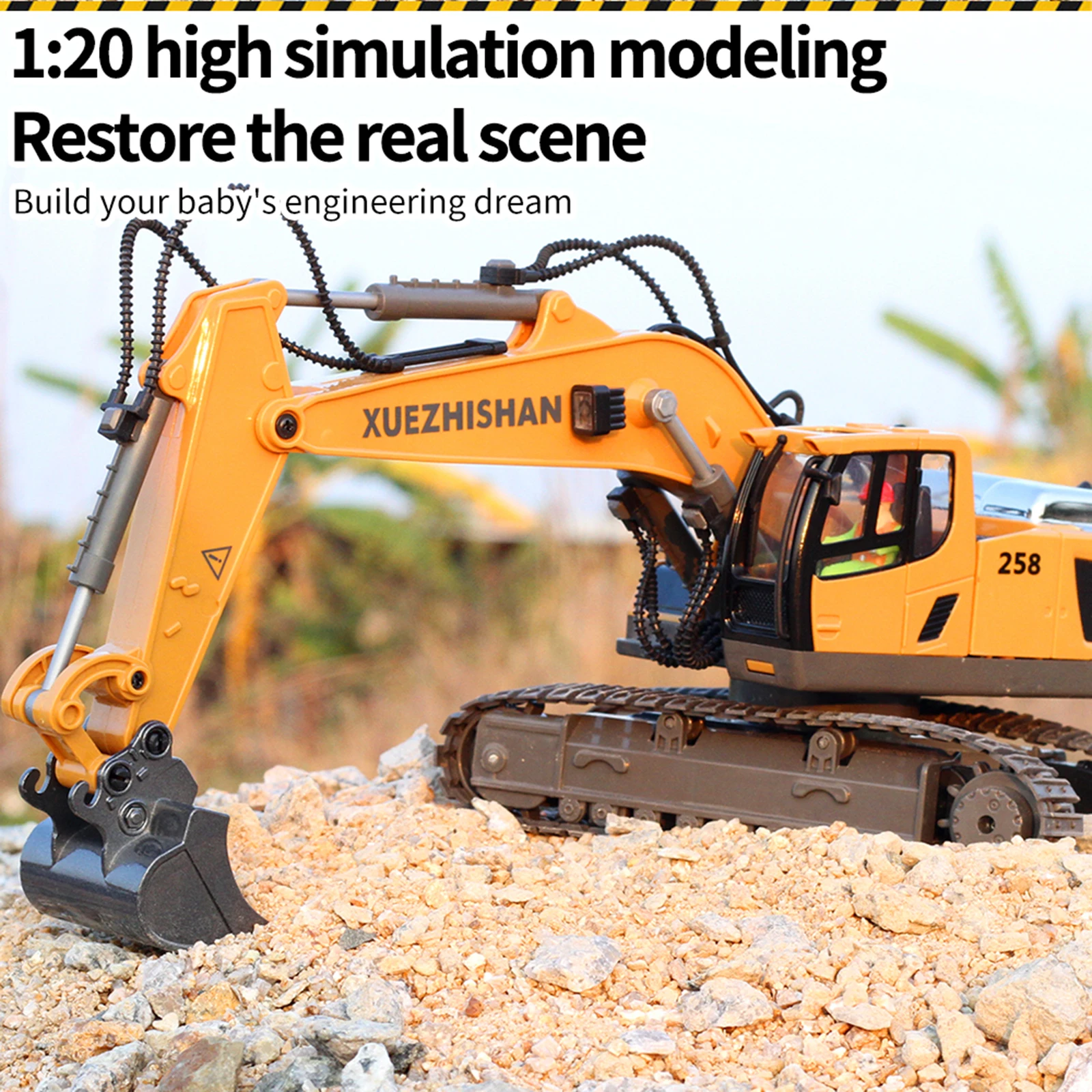RC 굴삭기 장난감, 11 채널 리모컨 건설 트럭, 1/20 체중계, 2.4GHz