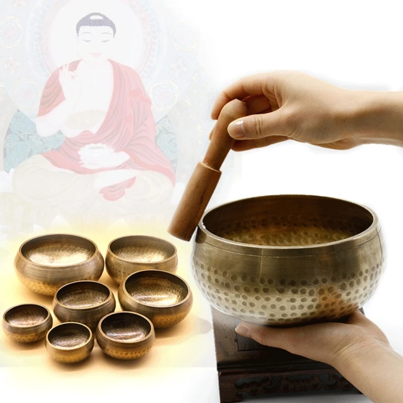 Tibetan Singing Bowl Set Meditation Sound Bowl with   Cushion Handcraft Buddhist Bowl for chakra Mindfulness 5