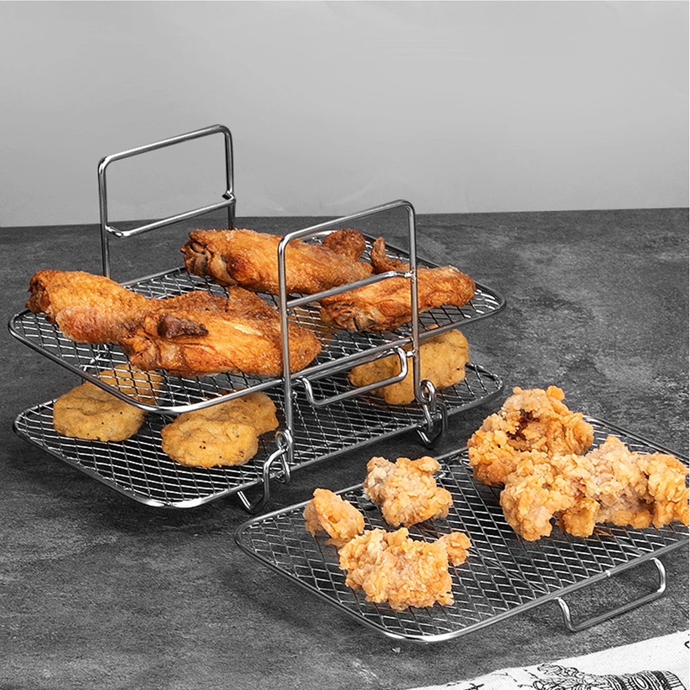 S25b25d3eb28949acbf7de5d84268ad52J Air Fryer Rack Grilling Rack Basket Stainless Steel 3 Layers Air Fryer Accessories Oven Grill Steamer Stackable Kitchen Gadgets Mallzona