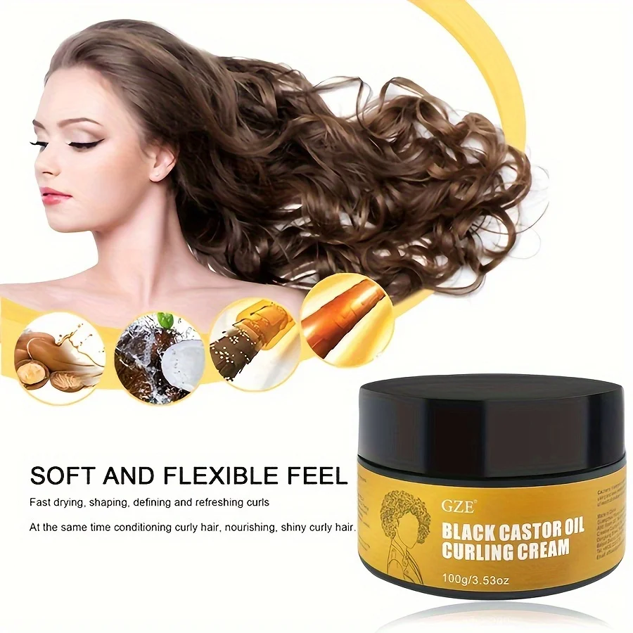 GZE Black Castor Oil Curl Defining Cream Non-stick Hydrates & eliminates frizz, Hair-Smoothing Anti-Frizz Cream to Define 2