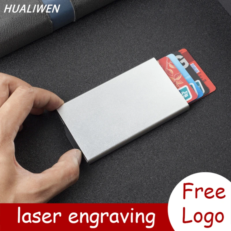 Laser Engraved LOGO Credit Card Holder Men Slim Anti Protect Travel ID Cardholder Women Rfid Wallet Metal Card Case