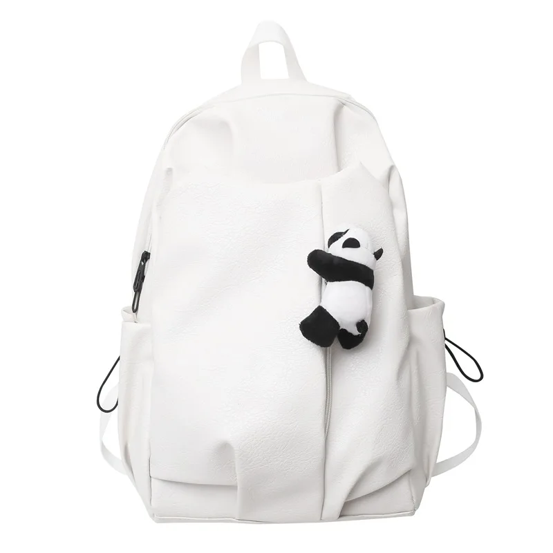 Cute Panda Pendant Women Man Backpack Pu Leather Men's Backpacks Girl Black White Back Pack Laptop Bag Large Capacity Travel Bag 5