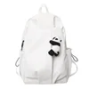 Cute Panda Pendant Women Man Backpack Pu Leather Men's Backpacks Girl Black White Back Pack Laptop Bag Large Capacity Travel Bag 5