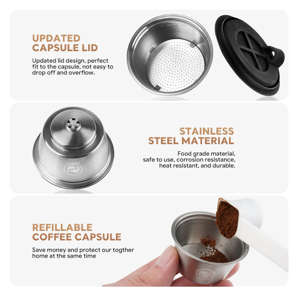 Capsule Caffè Riutilizzabili In Acciaio Inox Con Coperchio In Silicone - 2 Pezzi, Ricaricabili Per Macchina, Filtro Fine