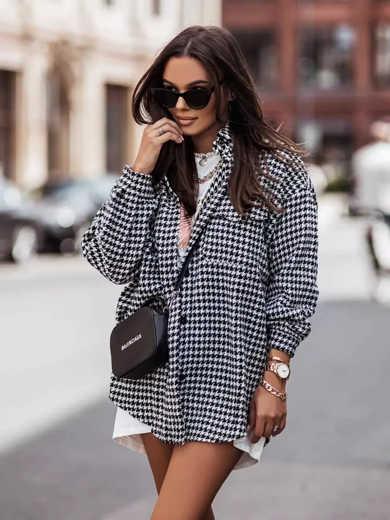 Women's clothing fashion comfortable trendy loose casual sexy casual loose small plaid buttons medium length shirt