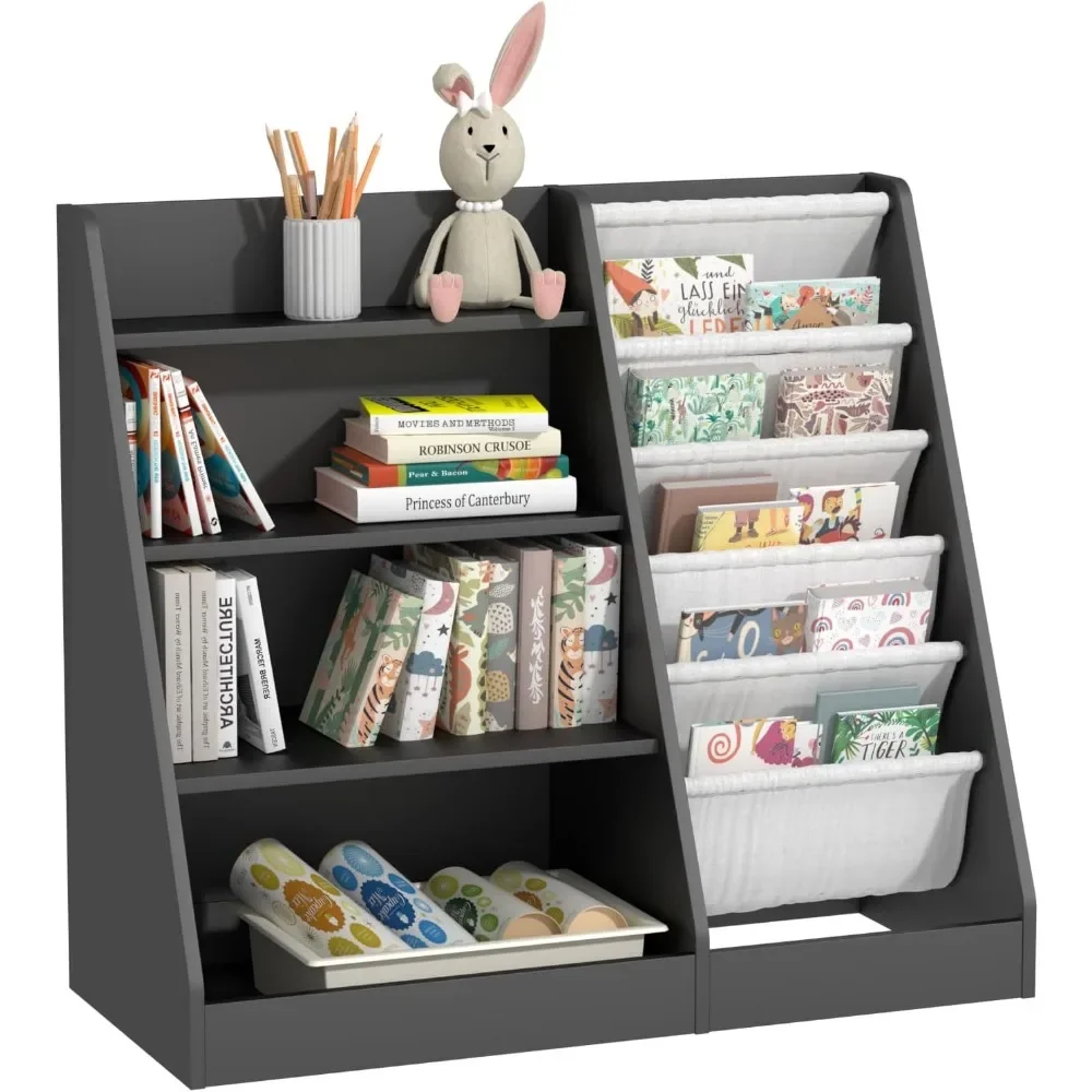 Montessori Kid Bookshelf Toddler Bookcase Cabinet Children Book Rack Display Toy Storage Organizer 4 Tier 5 Sling Deep Sleeves 5