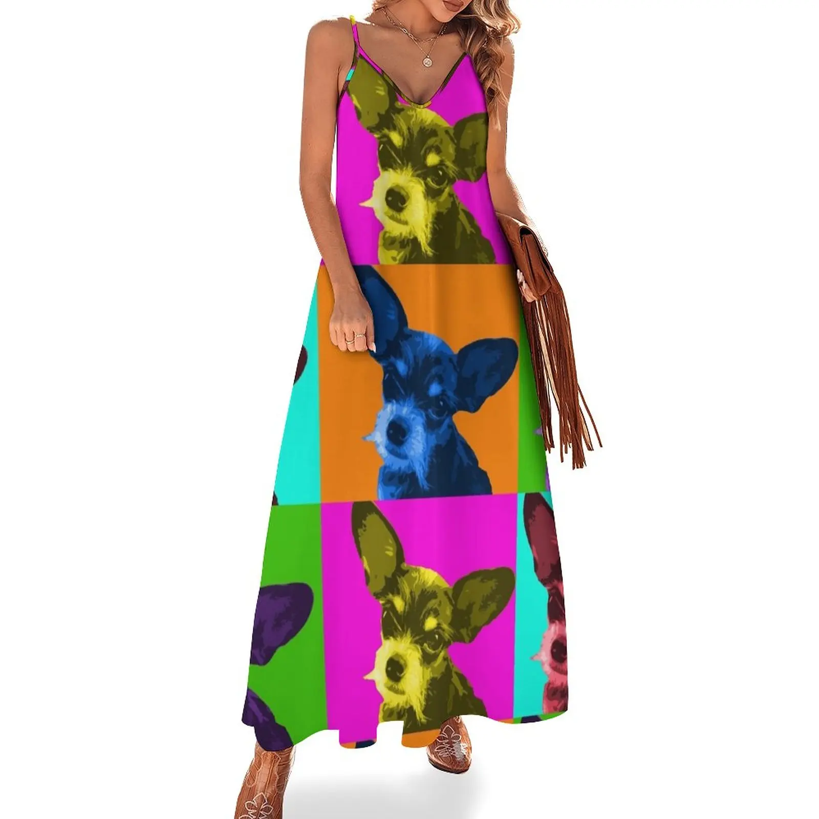 

Pop Art Squeaky Chihuahua Sleeveless Dress Elegant gown Beachwear