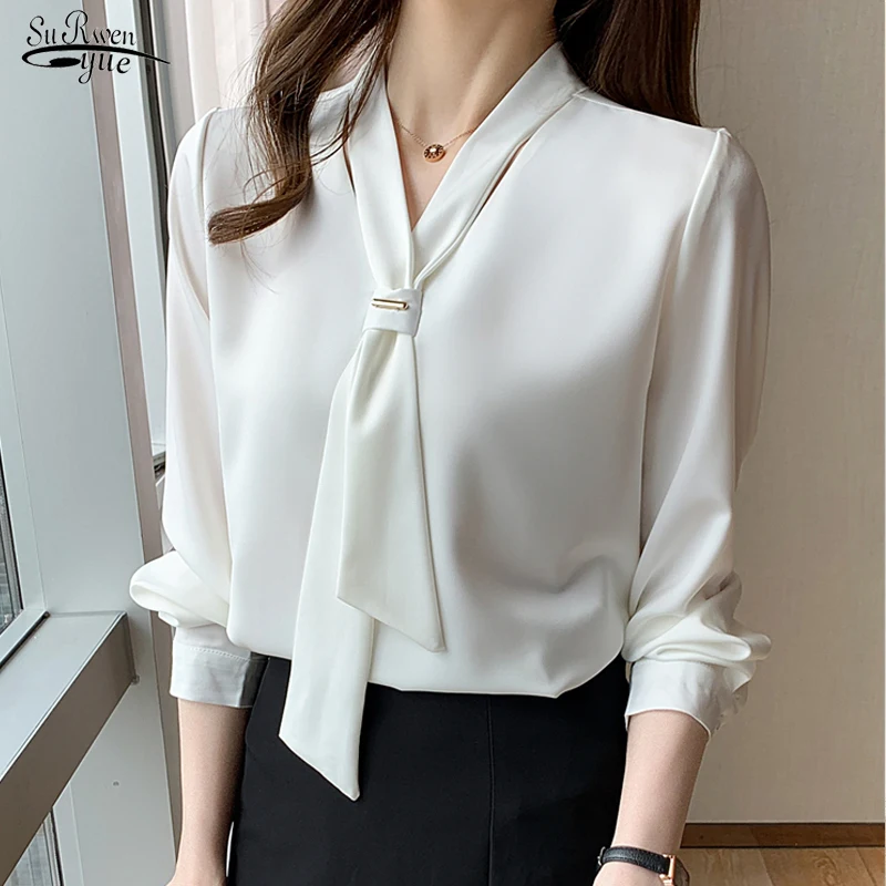 2022 New Fashion Chiffon Women Blouse And Tops Office Long Sleeve White  Women Shirts With Tie V Neck Loose Female Clothing 13022 - Women Blouse -  AliExpress