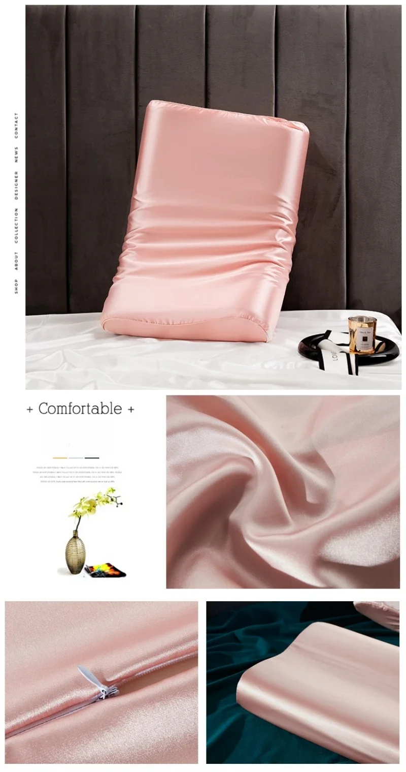 Description Picture 3 of itemSatin Silk Pillowcase for Memory Foam and Latex Pillow Solid Cushion Cover Hair Skin Protect Decorative Case 30x50cm/40x60cm