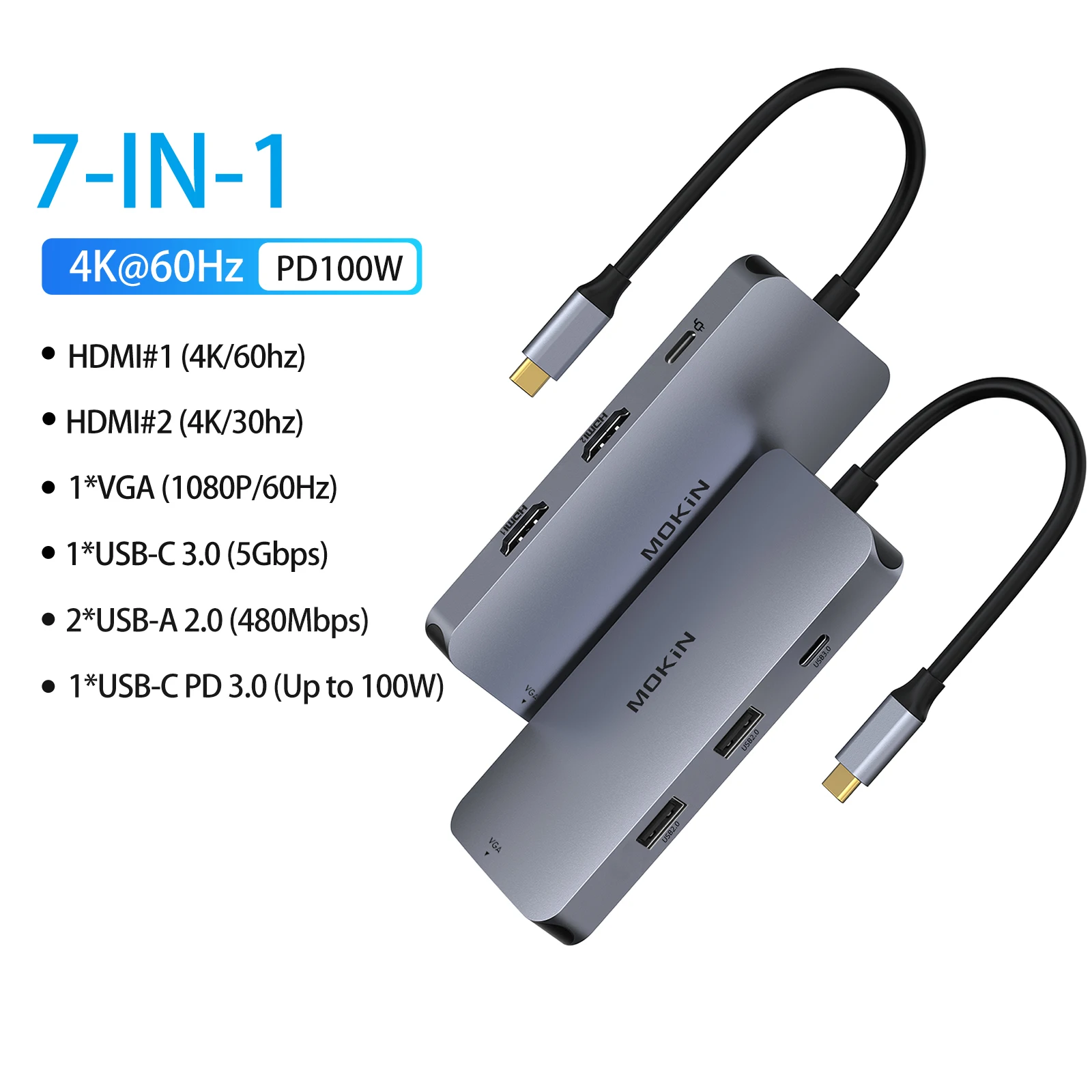 MOKiN Docking Station 7 in 1 C Hub Dual DisplayPort DP HDMI 4K60HZ VGA USB 2.0 Adattatore multiporta per laptop e libri_voghion.com