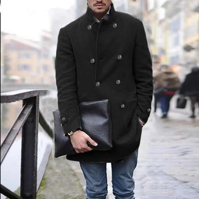 Men Mid Length Long Sleeved Woolen Coat Autumn and Winter Woolen Coat Trend