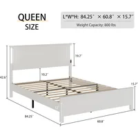 bedstead. White Wooden Bed Frame Queen Size with Headboard, Platform Bedframe with Charging Station Led Lights84"L x 61"W x 43"H 2