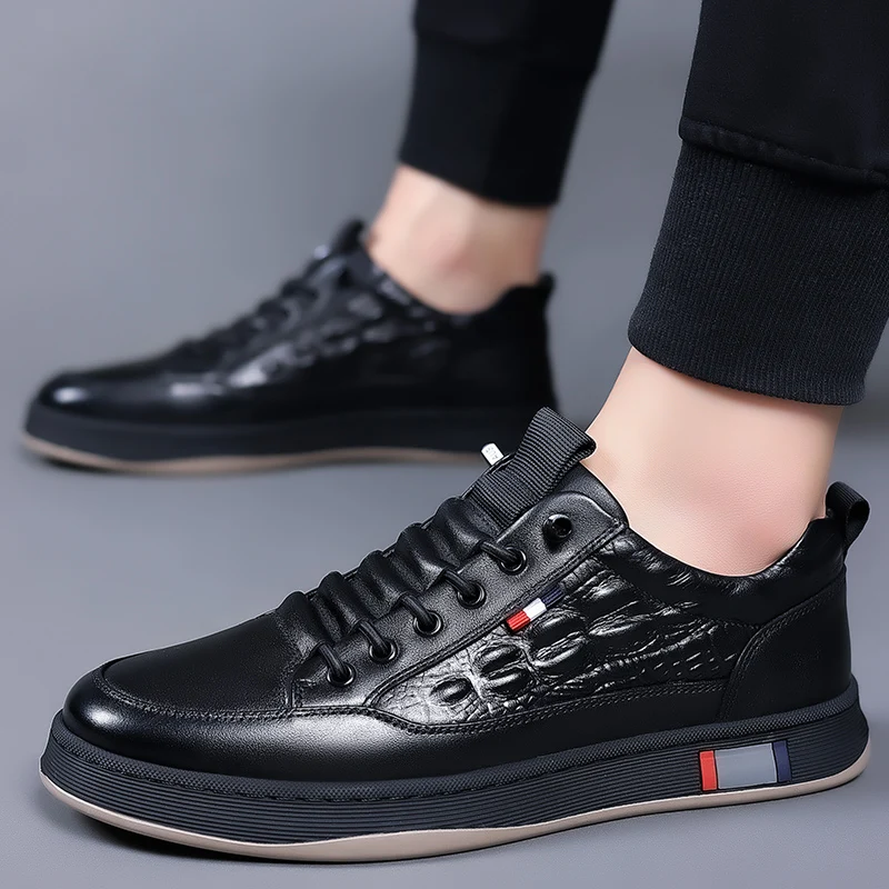 Herren Leder Sneaker, Vulkanisierte Freizeitschuhe Zum Laufen_voghion.com