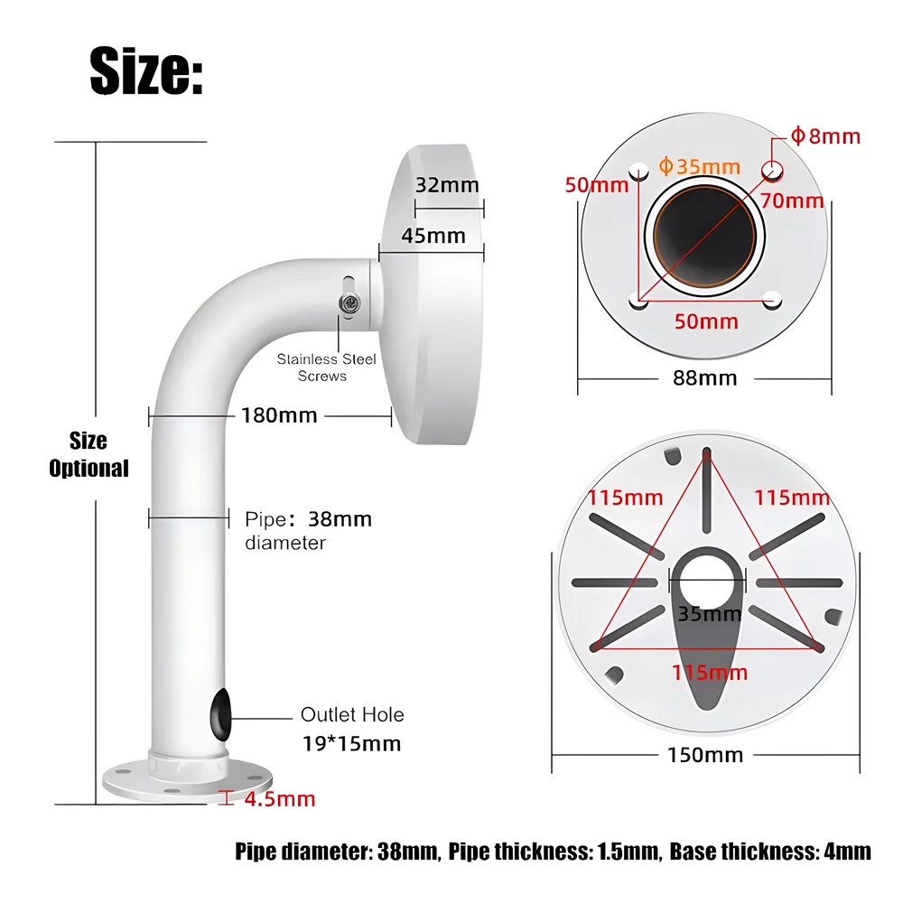 Security Surveillance Camera Wall Mount Bracket Aluminum Arm Length 180mm 260mm 370mm Ceiling Mount for Samsung Hikvision Dahua camera holder camera holder stand security camera stand security camera bracket security wall mount bracket security camera mount camera mounting base camera mount panel