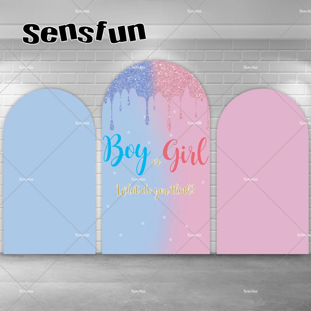 Ragazzo O Ragazza Gender Reveal Party Arch Fondale Cover Blue Pink Glitter Slime Chiara Wall Background Cake Dessert Table Banner