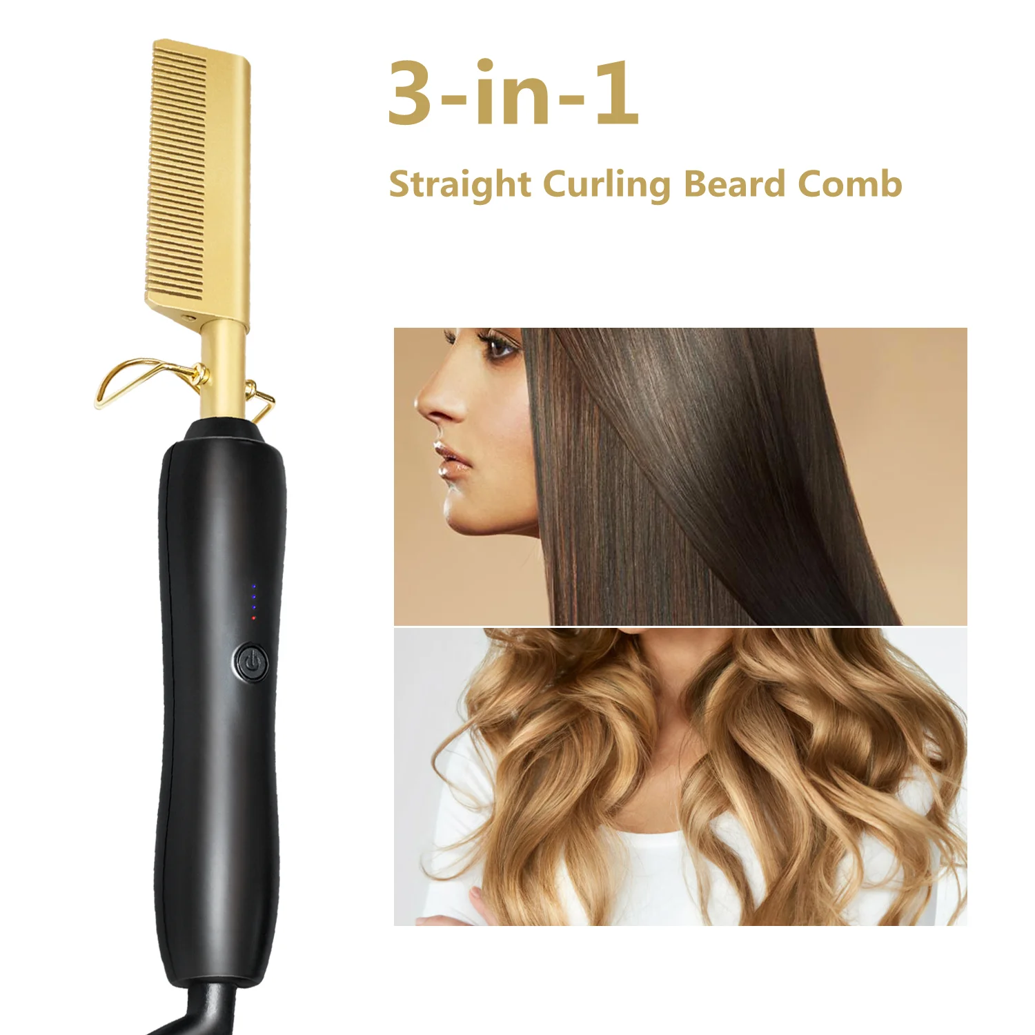 3 in 1 Hot Comb Hair Straightener Flat Irons Straightening Heating Comb for Wig Hair Styler Hair Curler Peigne Chauffant 3