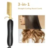 3 in1 Electric Flat Iron Pressing Comb Straightening Heated Brush Hot Comb Curler Titanium Straightener For Wig Peigne Chauffant 2