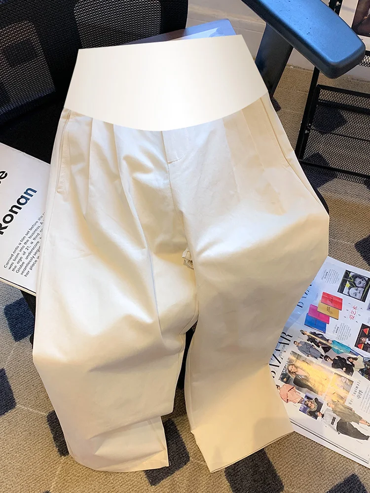 출산용 와이드 레그 팬츠 봄 가을 흰색 양털 안감 9개월 임산부용 스트레이트 컷 팬츠 캐주얼웨어