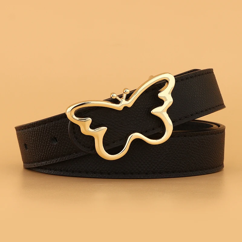 

Design butterfly buckle belts women fine 2.4cm genuine leather luxury famous brand lady elegant casual jeans Cowskin waist strap