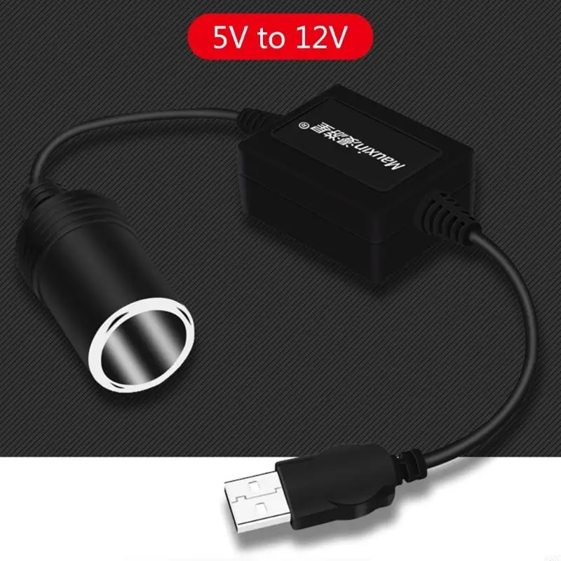 32GC 5V USB A Male to 12V Car Cigarette Socket Female Converter Extension Cable Adapter Cord for Outdoor Camping
