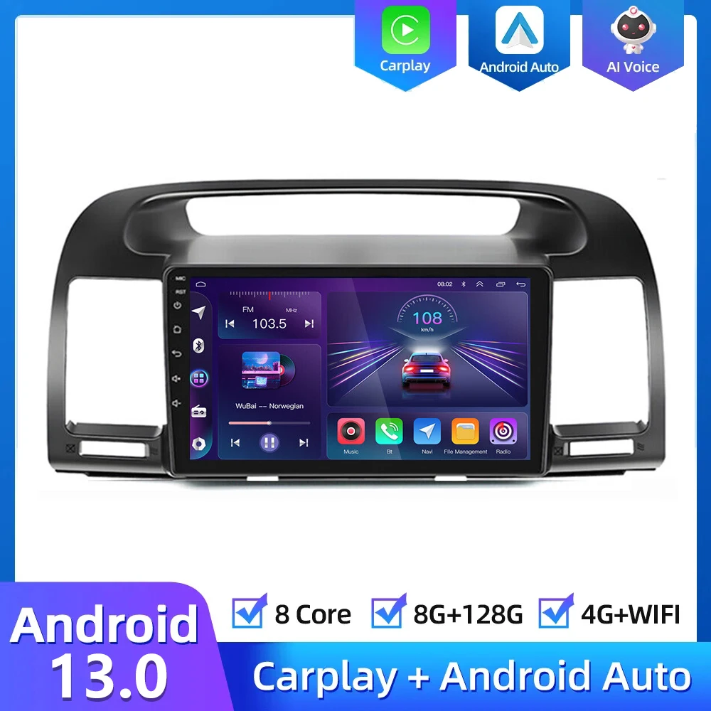 

Автомагнитола для Toyota Camry 5 XV 30 2001 -2004 2005 2006, мультимедийный видеоплеер с GPS-навигацией, Android 13, 2din, 2 din, dvd