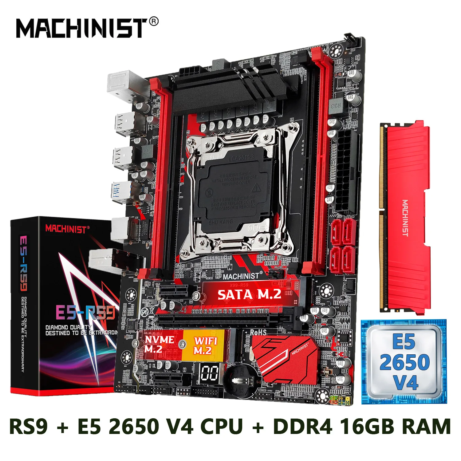 MACHINIST X99 Kit Xeon Motherboard E5 2650 V4 CPU Processor LGA 2011-3 Set 16GB DDR4 Memory RAM four-channel NVME M.2 M-ATX RS9