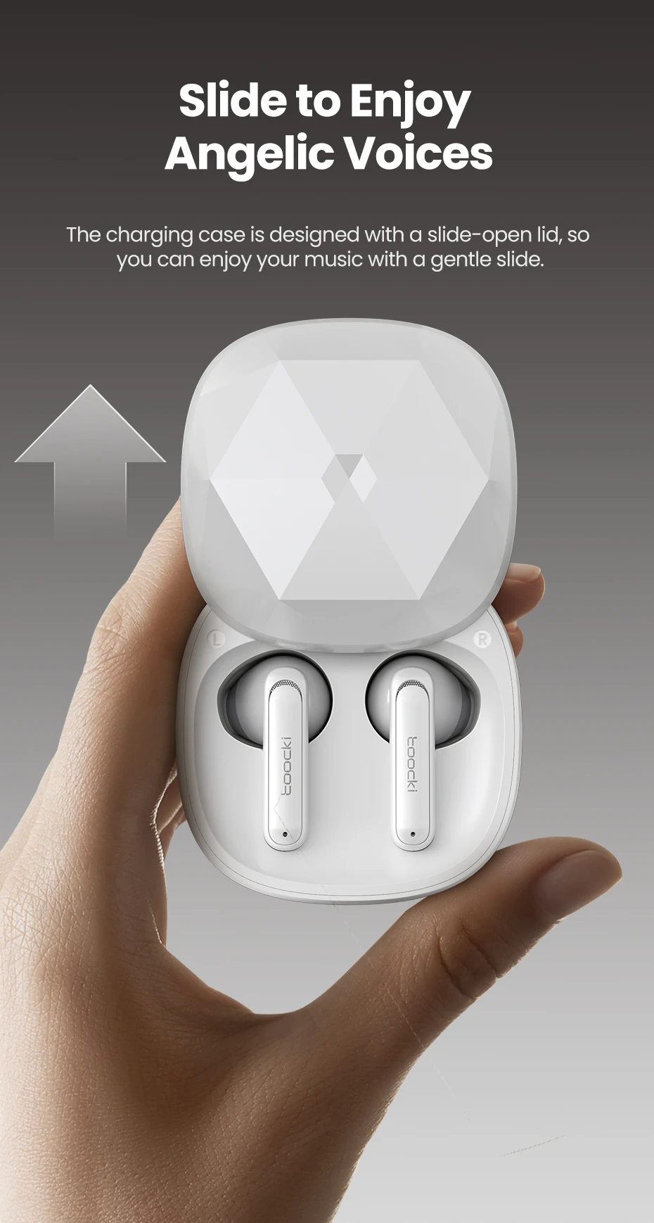 Description Picture 4 of itemToocki TWS Wirless Earphones ENC Noise Cancelling Sliding Bluetooth 5.3 Chip Semi-in-Ear Handphone 3.2g Loge Time Wearing