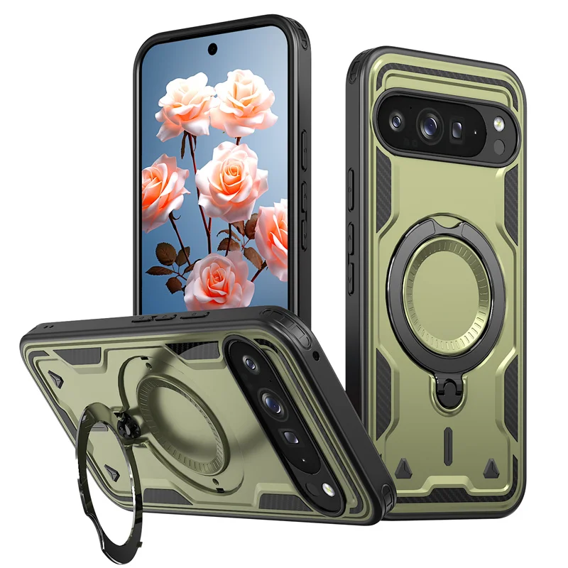 Rugged Military Armor Phone Case with Magnetic Ring and Rotating Bracket Cover