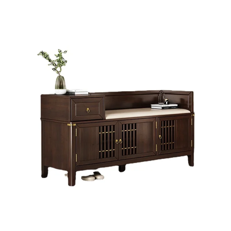 

YY New Chinese Style Solid Wood Shoe Cabinet Stool Integrated Shoe Changing Stool Home