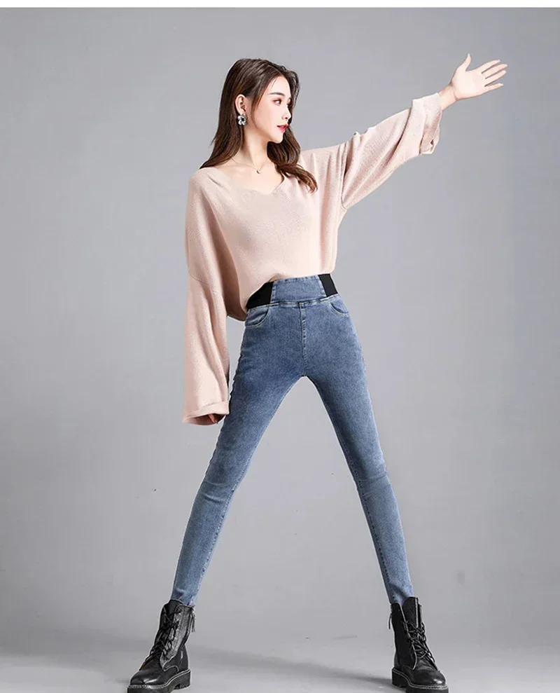 New Elastic Waist Skinny Jeans Women Spring Slim Stretch Denim Pants Vintage Pencil Vaqueros Mom Pantalones De Mujer PTKPCC